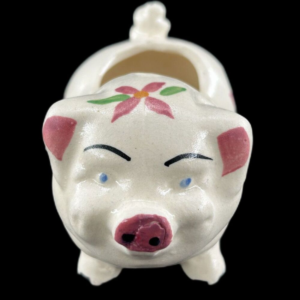 VTG Sm Ceramic Pig Planter Hand Painted Floral Minor Crazing 5"L x 2 3/4"W x 3"H - Picture 5 of 9